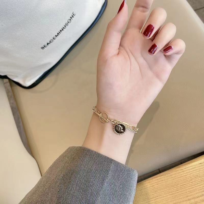 (Hello Girl)G08 Gelang Emas Model Terbaru 2 Layer Rantai Wanita Import