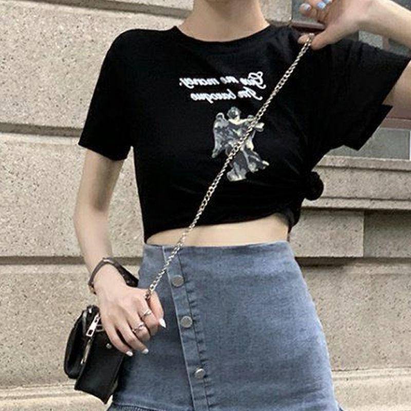 #Sisjuly# Ruffled Pinggang Tinggi Panas Gadis Denim Rok Wanita Anti Eksposur Lipit Group Rok Lengan Pendek Dua