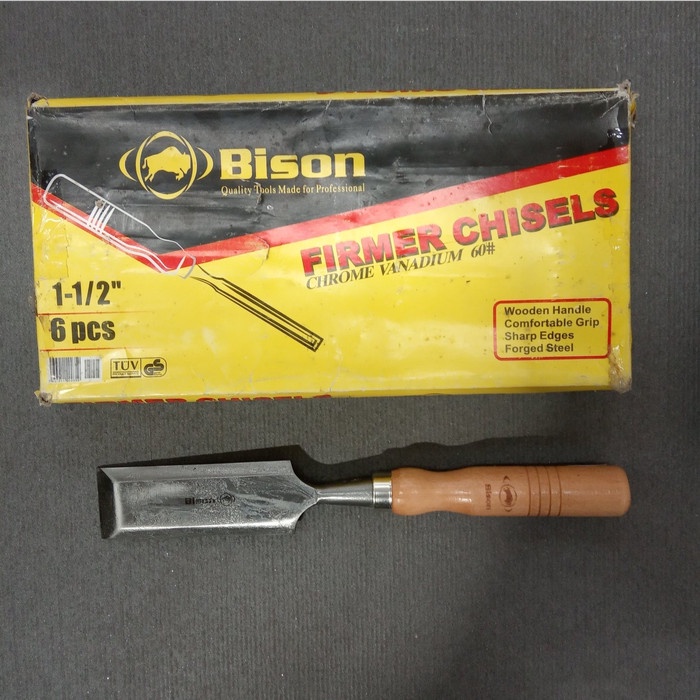 

UKIR-ALAT- PAHAT TATAH KAYU 1.5 INCH WOOD HANDLE FIRMER CHISELS BISON -ALAT-UKIR.