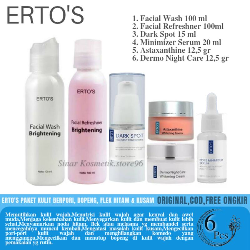 ERTOS PAKET KULIT BERPORI, BOPENG, FLEK HITAM & KUSAM,SKINCARE ORIGINAL BPOM