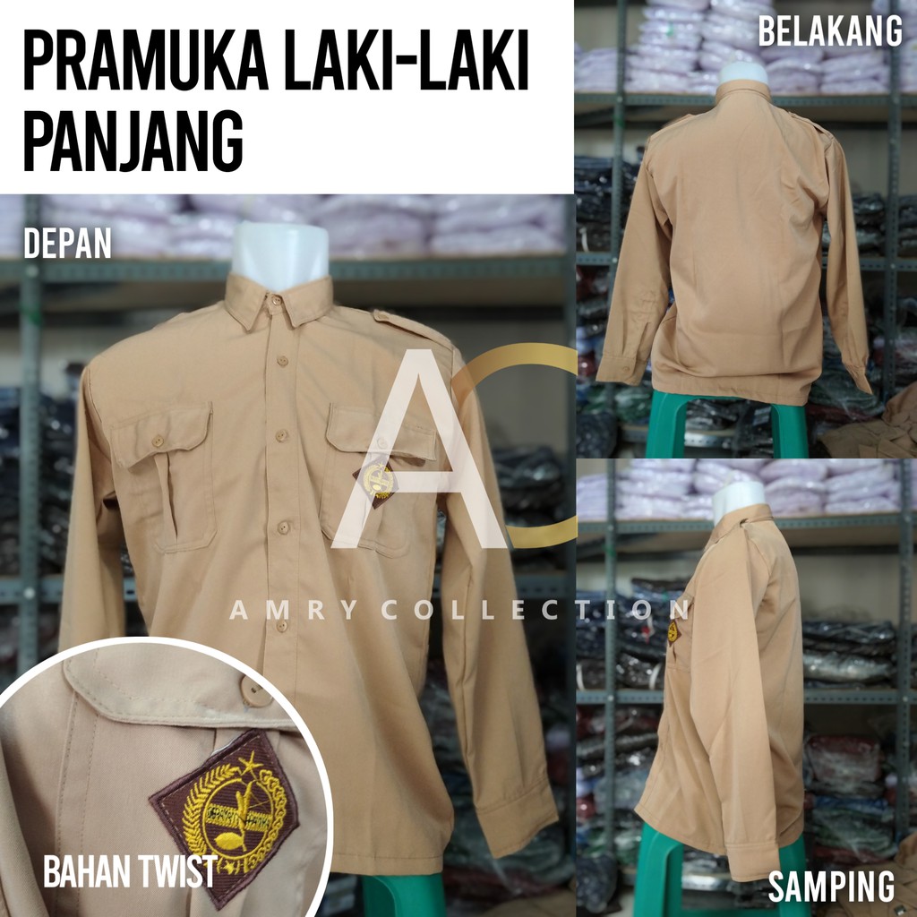 Seragam sekolah Baju Pramuka SMP SMA laki laki Lengan Panjang Bahan twist Kain Licin