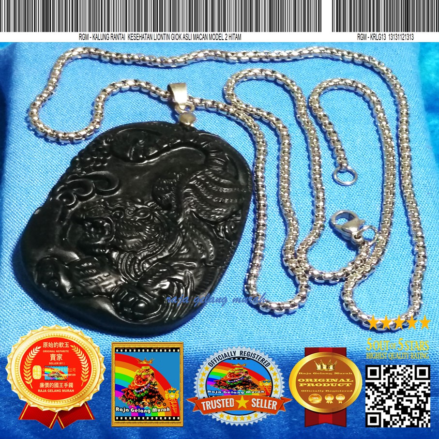 Raja Gelang Murah  Kalung Rantai  Kesehatan Liontin Giok asli Macan Model 2 Hitam