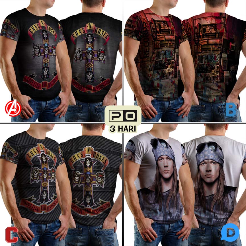 Kaos Guns N Roses Band SKU-7434106614688 Tshirt Fullprint Bahan Polyester Jersey