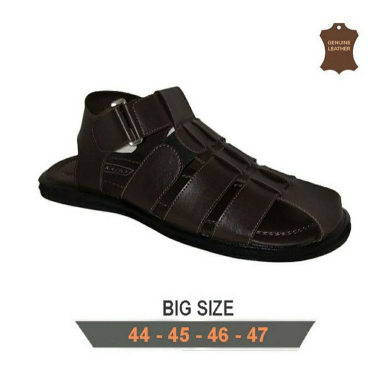 Sandal Sepatu Flat BIG SIZE 44-47 / Selop Slip Tali Casual Pria Kulit Size Besar JUMBO, Hitam