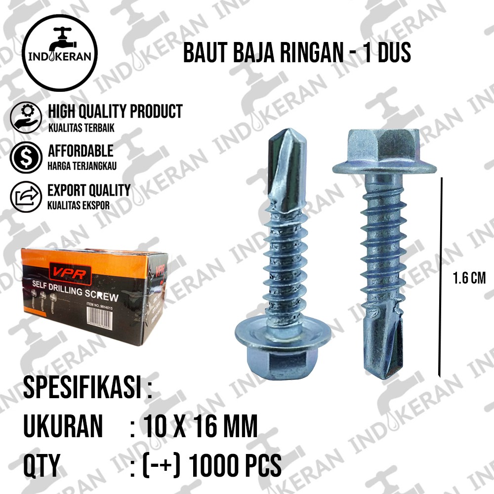 INDOKERAN - Baut Baja Ringan 10 x 16 MM - 1 Dus - High Quality