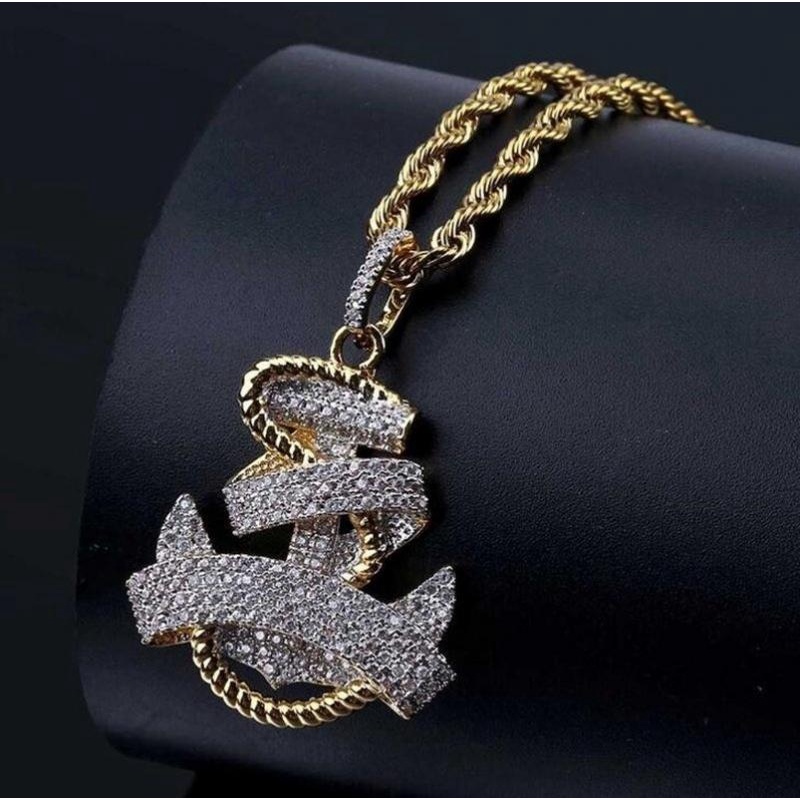 Kalung Liontin Jangkar Bahan Cubic Zircon Gaya Hip Hop Untuk Pria