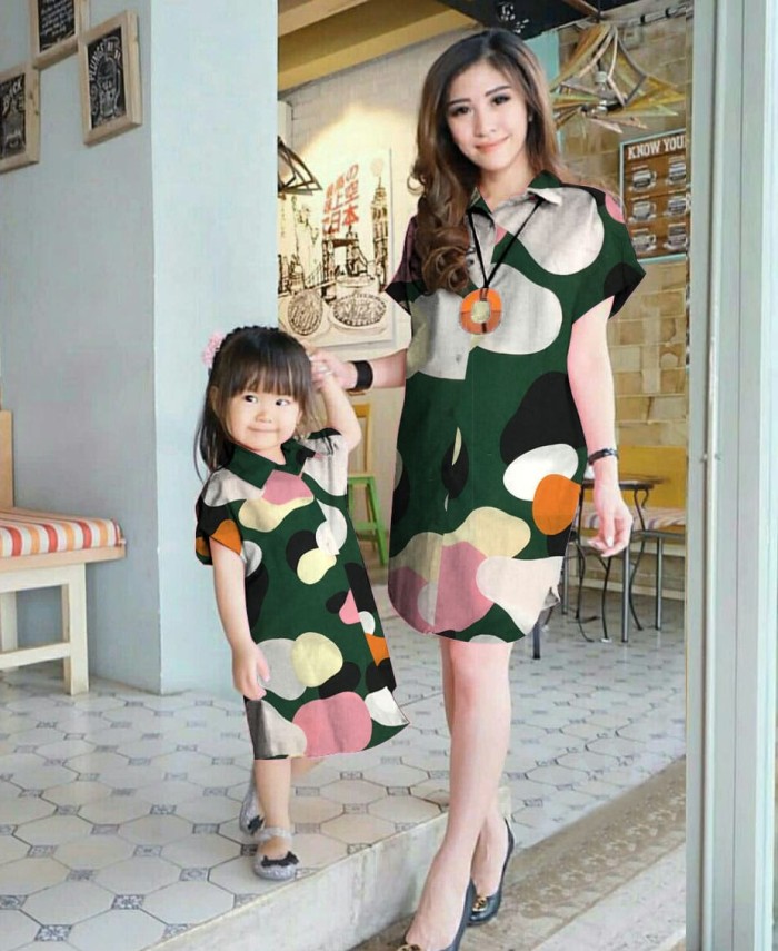 [MK LONGHEM OVAL FT]Dress couple ibu dan anak rayon varian warna - Hijau
