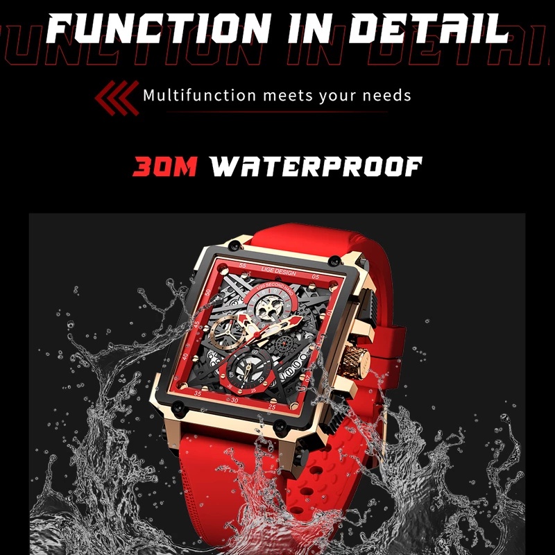 LIGE Original Jam Tangan Pria Multi Fungsi Terbaru Anti Air Kronograf Jam Tangan + Kotak