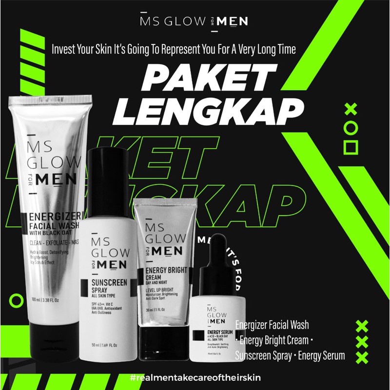 MS GLOW FOR MEN COMPLETE Skincare Pria Paket Perawatan Wajah Original MS GLOW