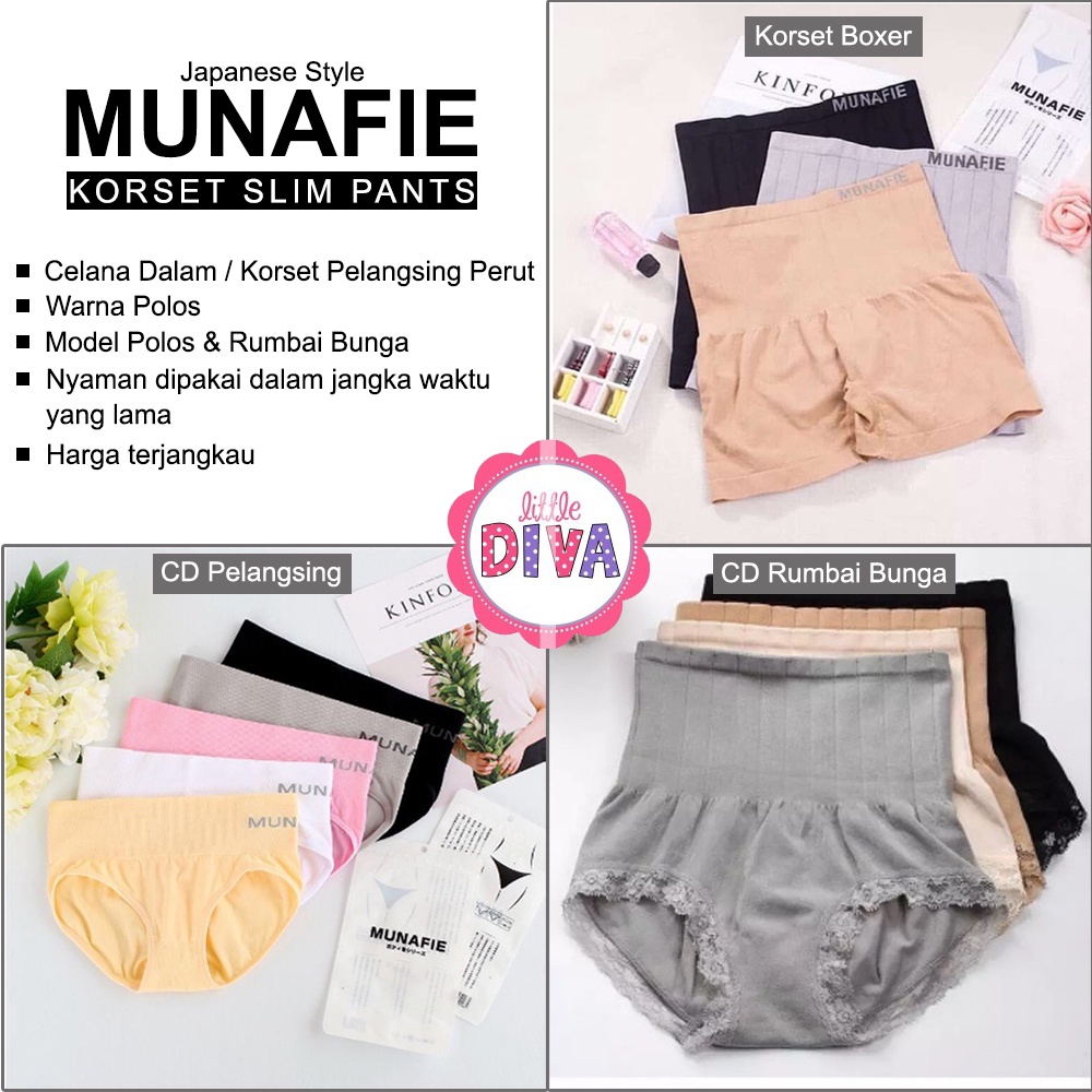 CELANA DALAM &amp; KORSET WANITA MUNAFIE - Korset Pelangsing Tubuh Cewek Low Waist, BOXER, RUMBAI BUNGA