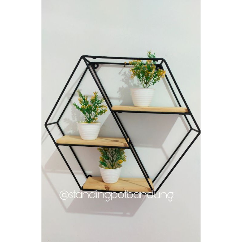 Dekorasi Dinding Hexagonal besi / Dekorasi dinding minimalis / ambalan kayu 3
