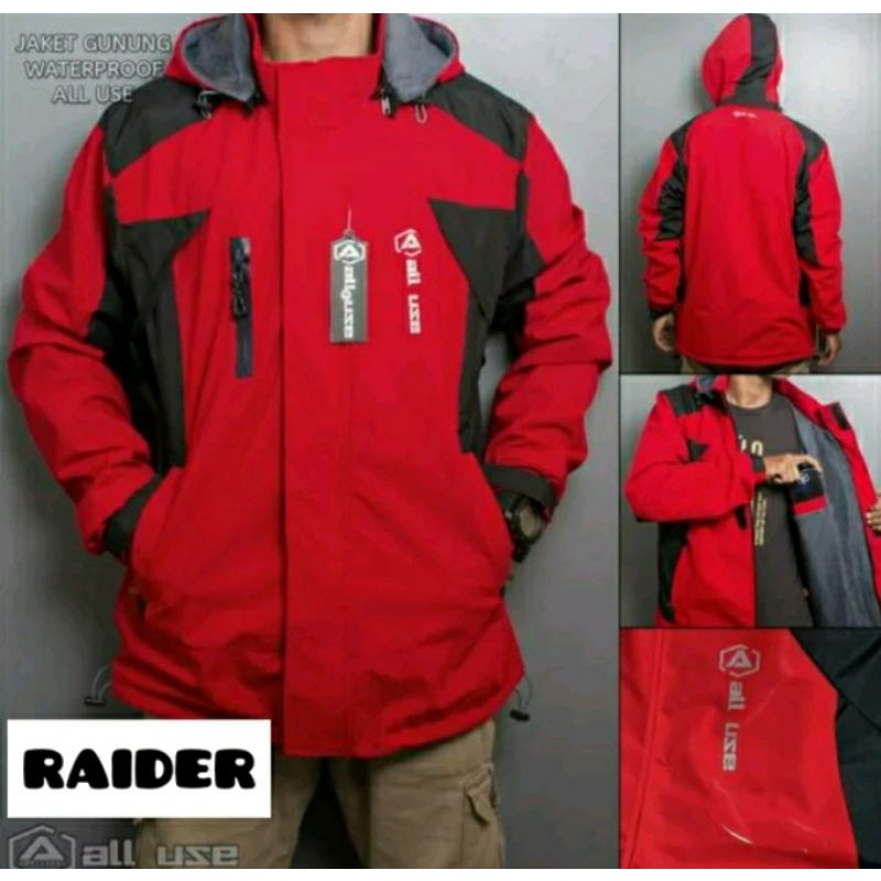 JAKET GUNUNG PRIA OUTDOOR WATERPROOF ORIGINAL ALL USE ANTI AIR-Red Mix grey