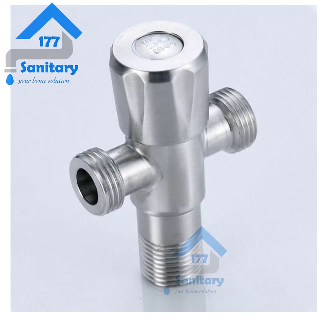 Stop Kran air Cabang T Stainless 304 bulat Murah FV08- Keran double dua dobel sus304 Shower Tee Stainles Mumer angle valve /G86