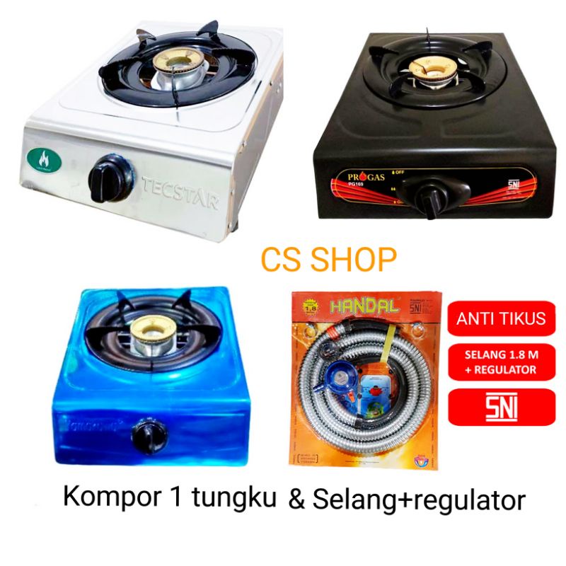 kompor gas 1tungku dan selang regulator gas