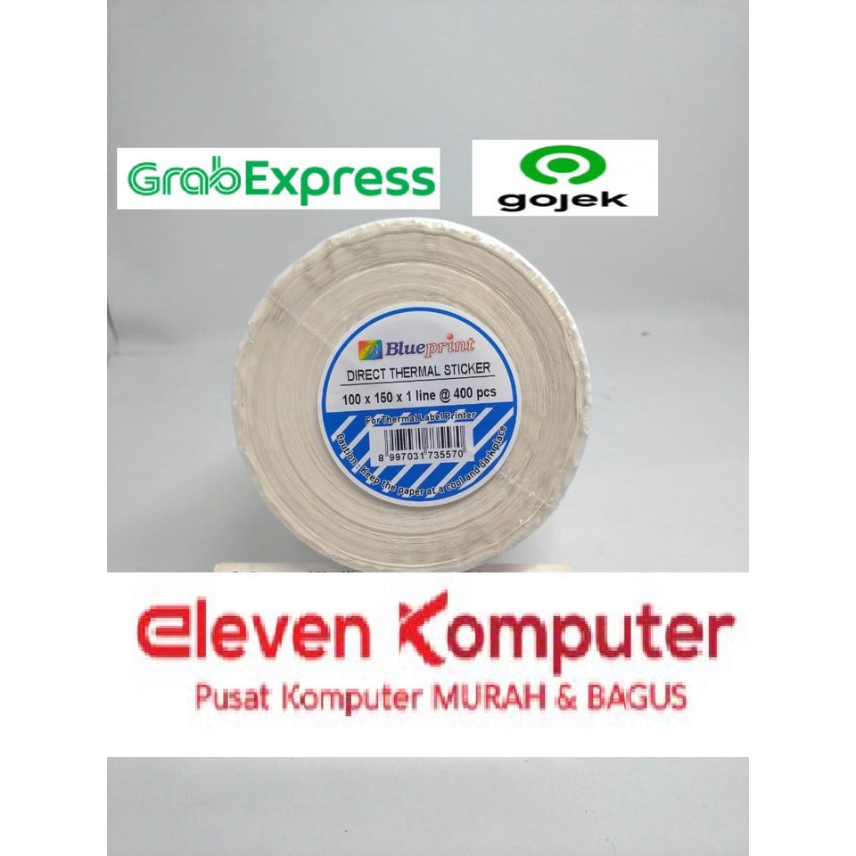 

BLUEPRINT THERMAL STICKER ROLL 100X150MM LABEL RESI STIKER A6 400PCS BUKAN LITE UKURAN 33X19MM 3 line @5000 pcs