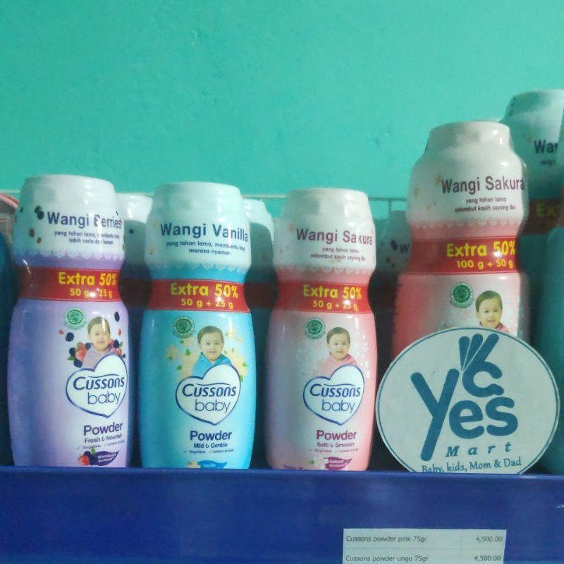 Cussons Baby Powder 75g = 50g + 25g Cusons Cuson Bedak Tabur Biru Vanilla Pink Sakura Berries Ungu