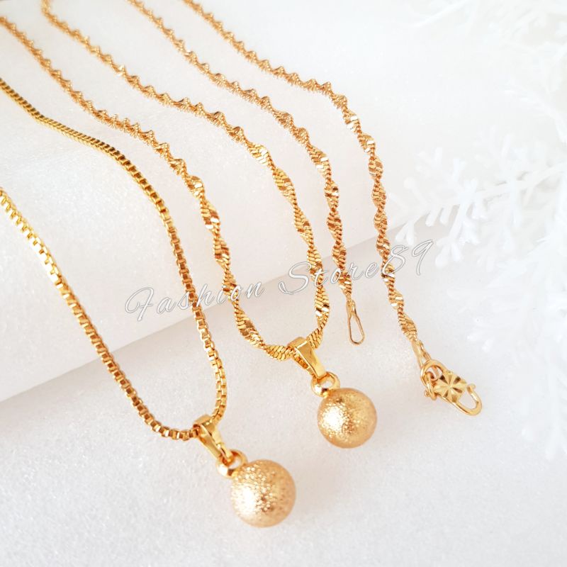 Kalung Bola Pasir Doff Anak Dewasa Perhiasan Lapis emas 18k Yaxiya Xuping impor