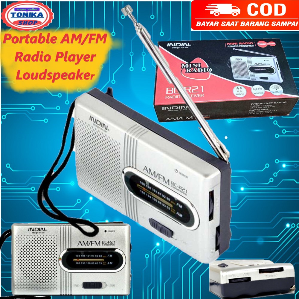 koleksi INDIN Portable AM/FM Radio Player Loudspeaker - BC-R21