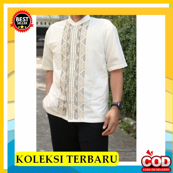Baju Koko Pria Lengan Panjang Motif Kobata Kombinasi Batik Warna Coksu Baju Koko Qurta Songket Strip