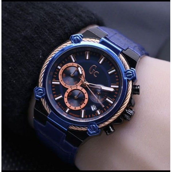 Jam Tangan Pria / Cowok Gc Chrono Leather Blue Black