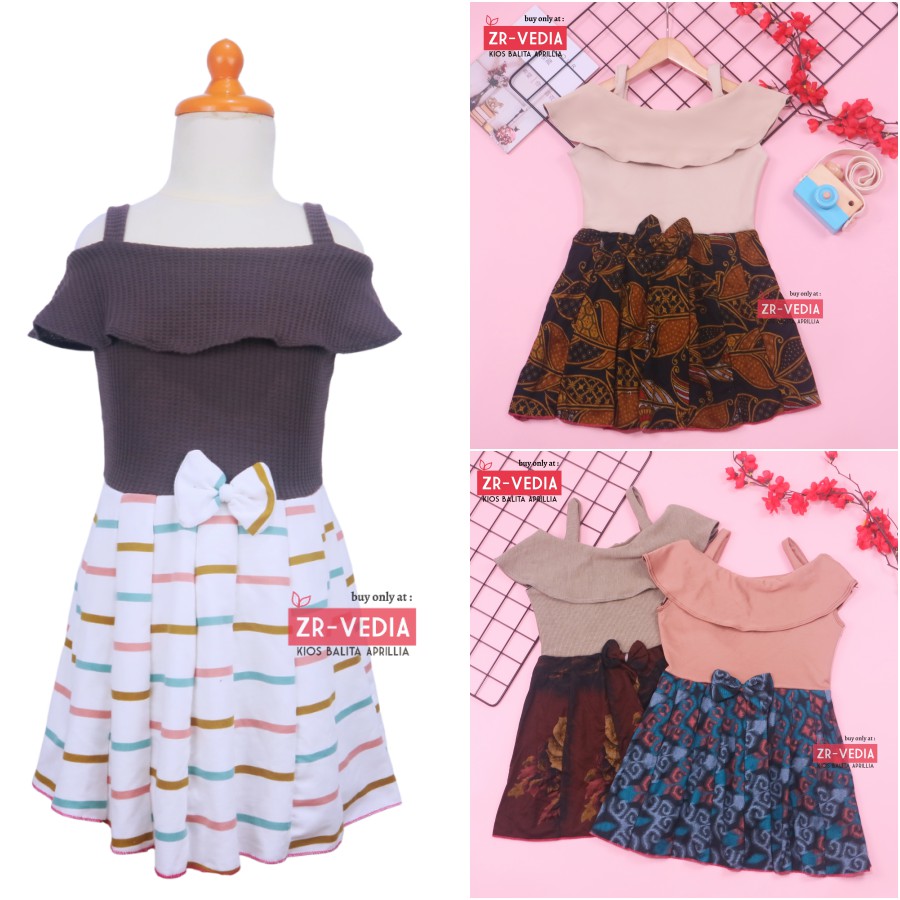 Amanda uk 2-4 Tahun / Dres Pesta Anak Perempuan Gaun Polos Flower Baju Sabrina Import Adem