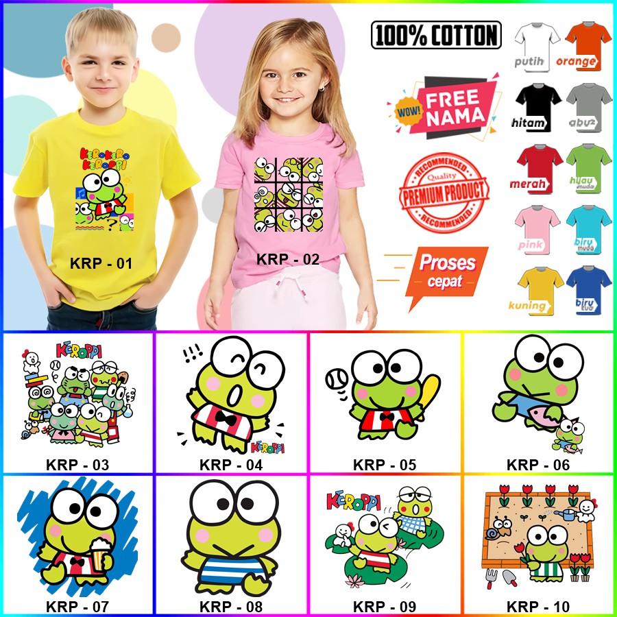 Baju Kaos ANAK DAN DEWASA KEROPPI COUPLE (FREE NAMA)