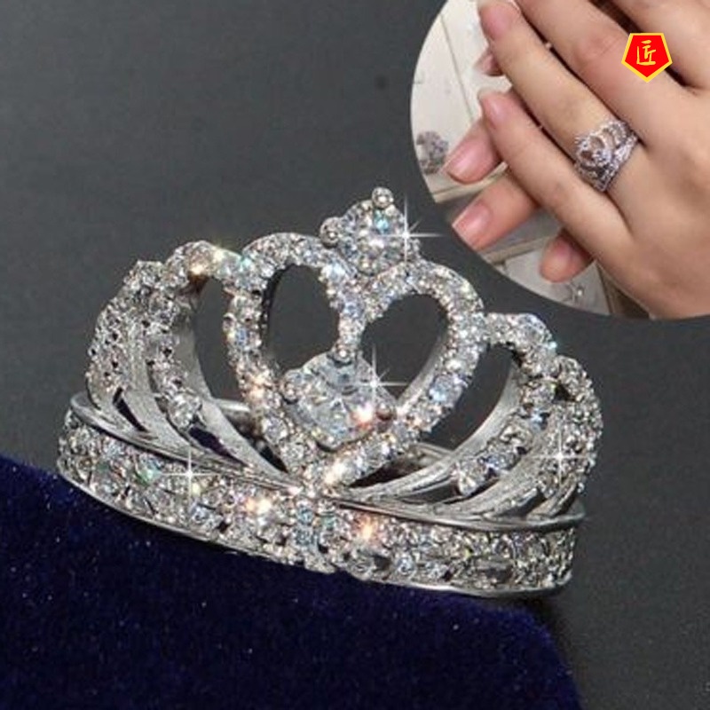 [Ready Stock][Ready Stock]Creative Crown Zircon Ring for Women Fashion European and American Style