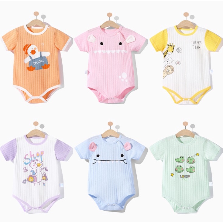 (Pimenova) Jumpsuit Bayi UNISEX Lengan Pendek Gambar Kartun Hewan Jumper Pendek jumpsuit Pendek