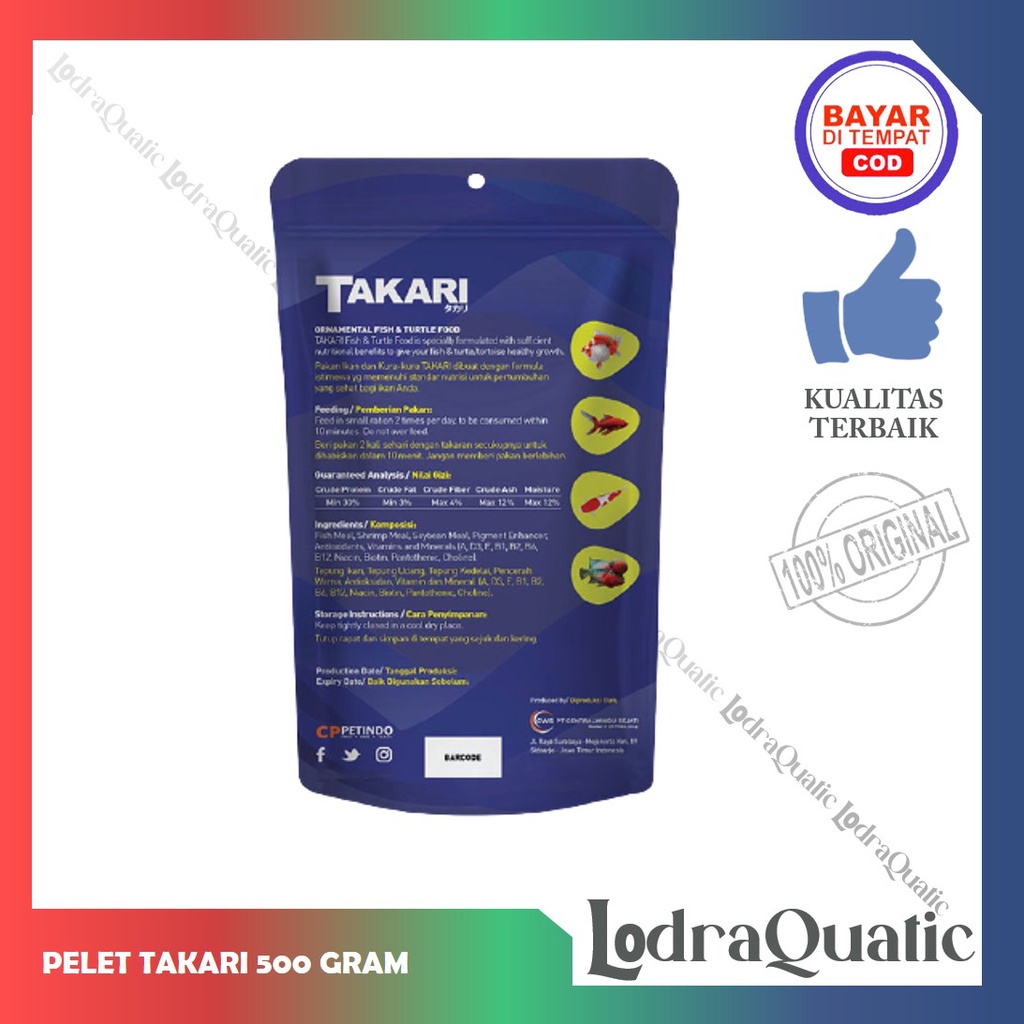 {PELET TAKARI 500 GRAM} PROMO MURAH MAKANAN PELET IKAN HIAS TAKARI 500 GRAM FISH FOOD PELET CUPANG GUPPY KOI PELET IKAN GUPPY PELET KURA KURA PELET IKAN KOKI PAKAN IKAN HIAS PAKAN KURA KURA