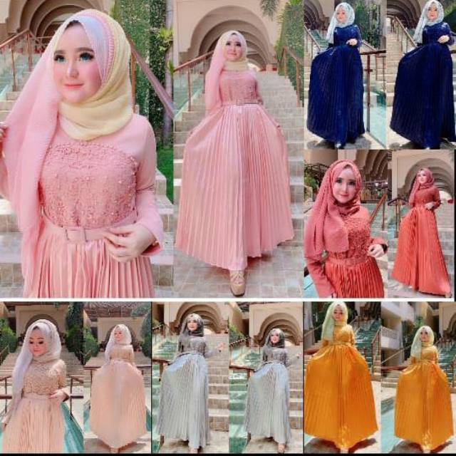 Gamis suede mix prisket model sheilla 01 tersedia semua warna
