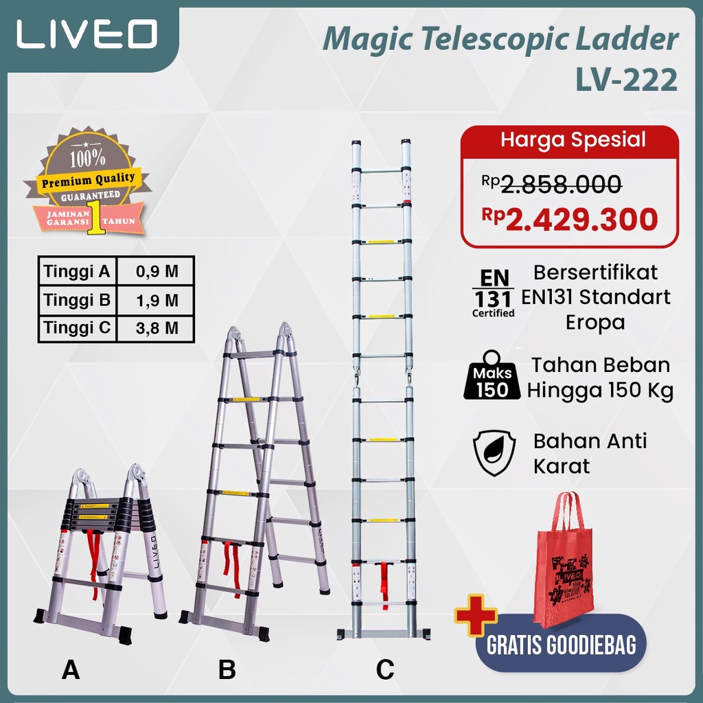 Tangga Double Magic Telescopic Liveo LV-222 / Tangga Lipat Alumunium