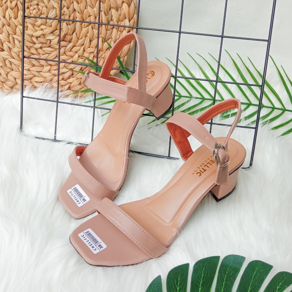 High Heels Sandal Hak Tahu Chungky Sendal Wanita Tali Strap Casual Formal  Sepatu Block Heels