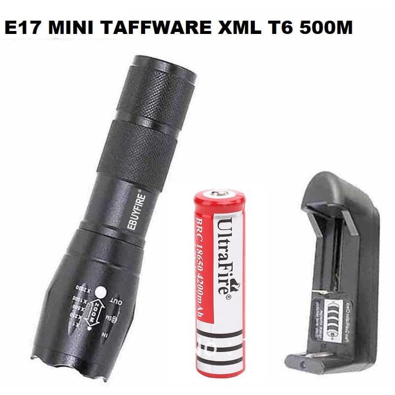 Taffware Paket Senter LED Cree E17 Mini XM L T6 Zoom Tahan Air 6 Mode
