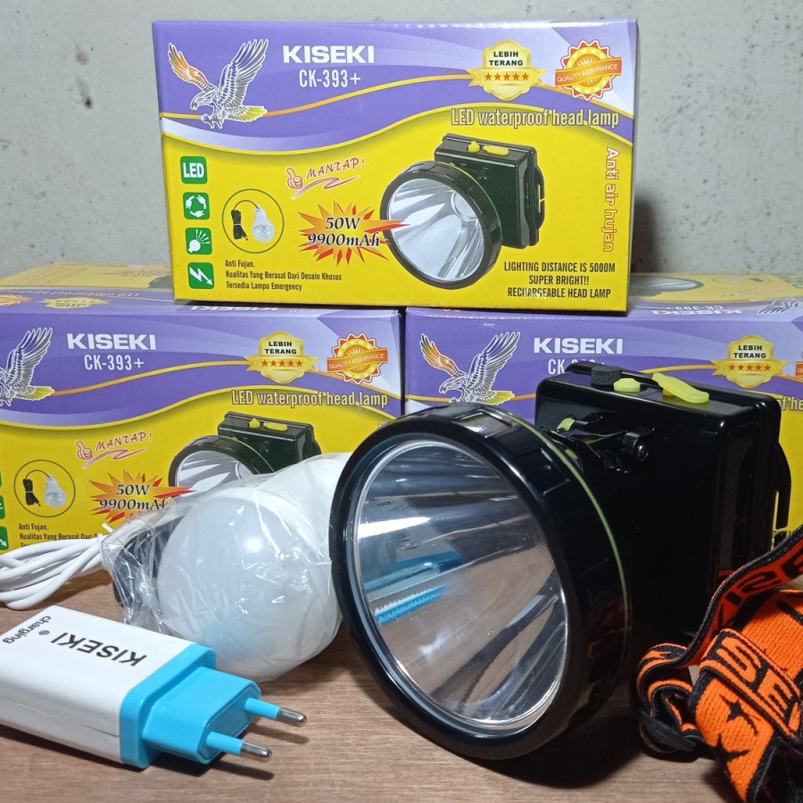 COD SENTER KEPALA LED WATERPROOF HEADLAMP KISEKI 50W CK-393+ CAHAYA PUTIH 50 WATT PLUS BOHLAM