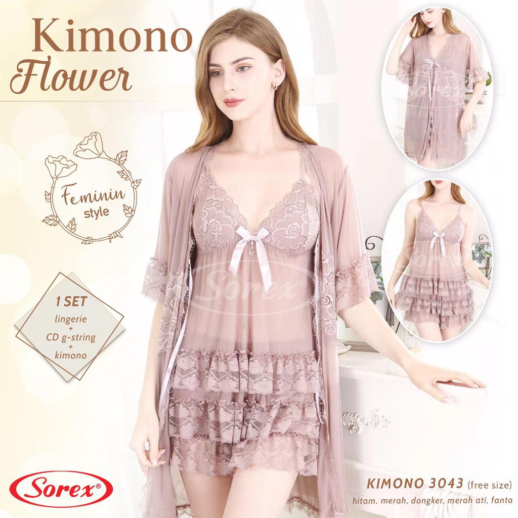 BAJU TIDUR WANITA SATIN LINGERIE SOREX EXCLUSIVE BT 7002 KIMONO 3043 LACE 1918 3019 526 kado natal