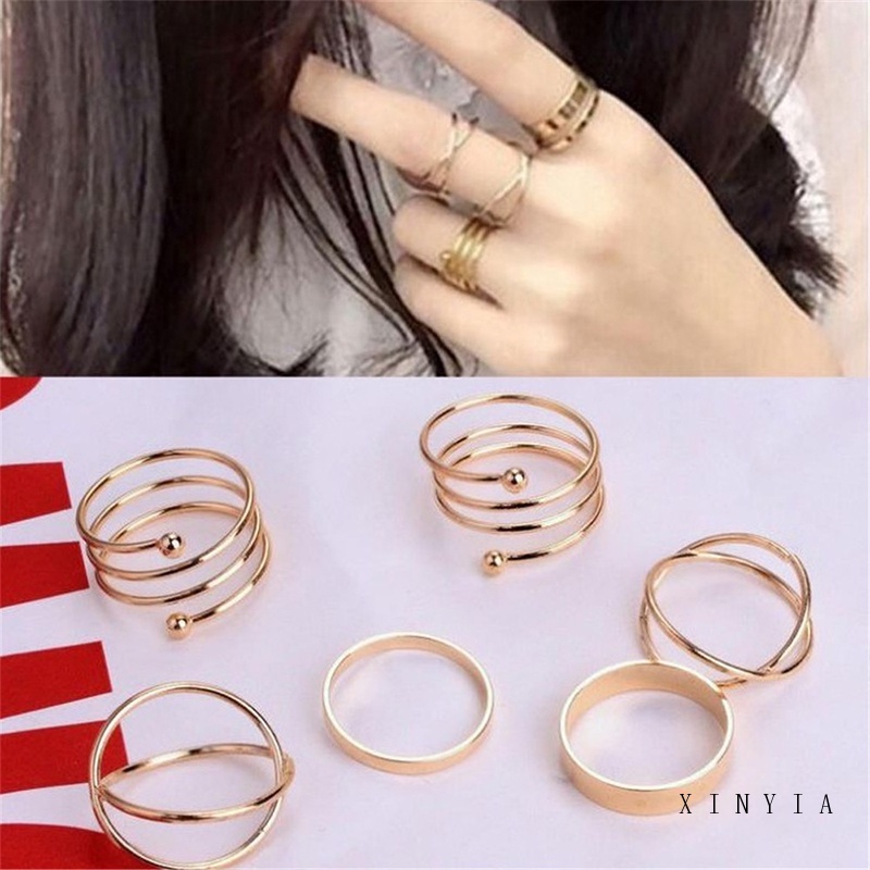 6Pcs Cincin Retro Bahan Stainless Steel Untuk Hadiah Aksesoris Fashion