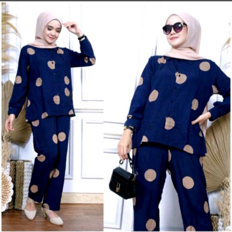 [BISA COD]SETELAN TIEDY LENGAN PANJANG HARGA GROSIR | ONE SET RAYON  MOTIF POLKADOT