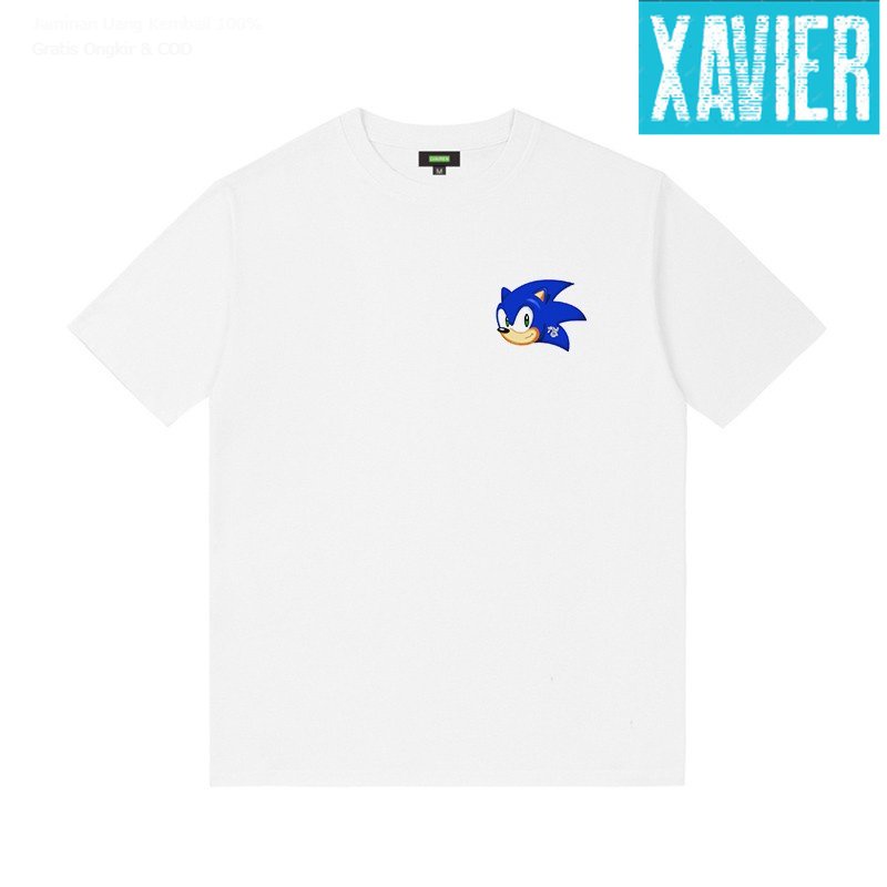 Kaos Tshirt Baju Obral murah Combed 30S Distro LOGO KECiL SONiC THE HEDGEHOG biru X 2 polos custom i