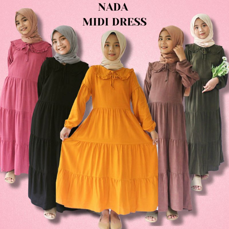Midi Dress Anak Perempuan Usia 9-12 tahun / Gamis anak tanggung / baju muslim anak terbaru