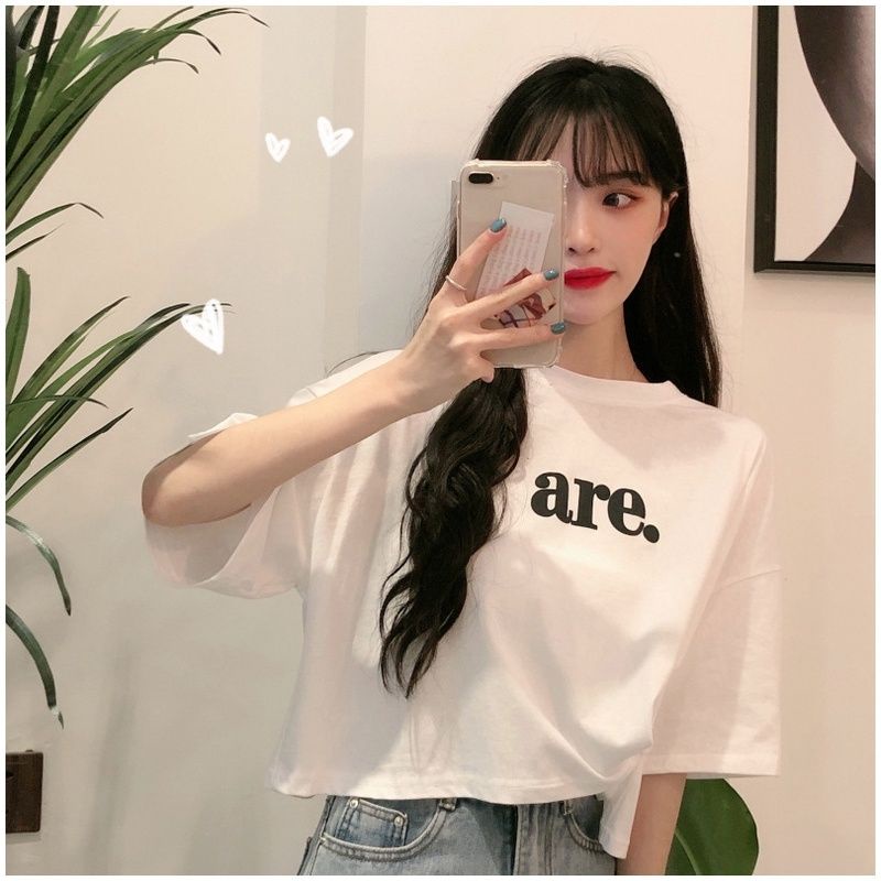 (M - XXL 3XL) Kaos Crop Cute ARE Croptop Tee Oversize Tshrirt Crop Top Cotton Combed Short Sleeve Korean Style Tumblr Ulzzang