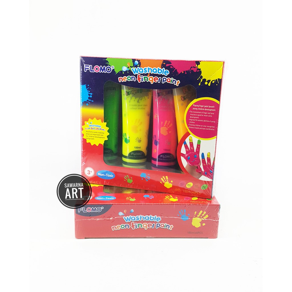 

Flomo Finger Paint Set Neon Colors - Washable & Non Toxic