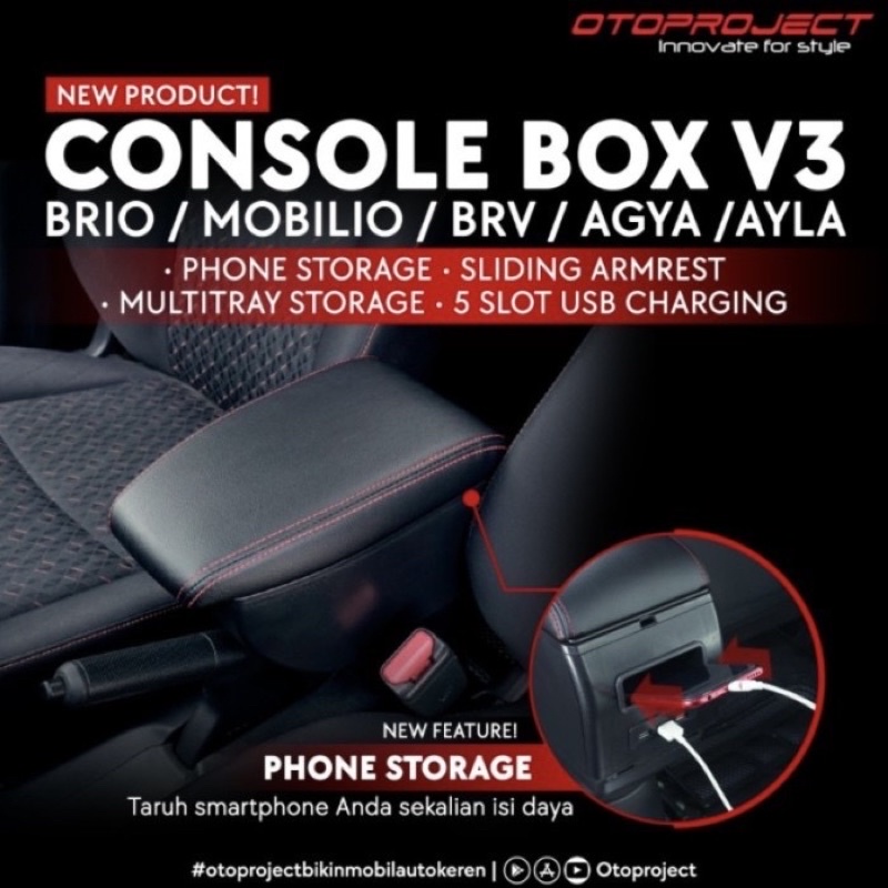 OTOPROJECT CONSOLE BOX WITH USB CHARGE ALL NEW BRIO BRV MOBILIO / CONSOLE BOX AKSESORIS MOBIL AGYA