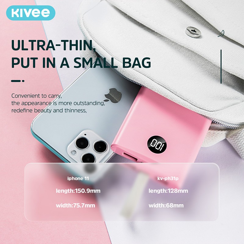 KIVEE Pink PowerBank Mini Fast Charging 10000mAh Pink Cute power bank samsung iphone xiaomi