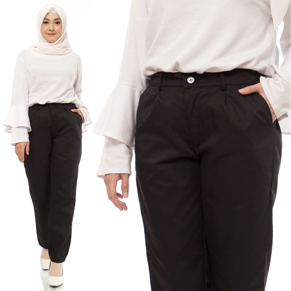 Celana Bahan Celana Kerja Kantor Kuliah Celana Panjang Wanita Chinos, Celana Katun Stretch Baggy Pants Kancing NHM