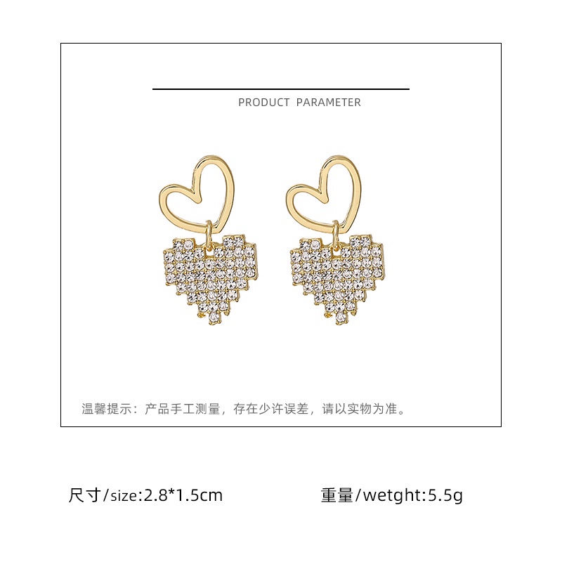 Gaya Korea gold double cinta hati anting-anting anting-anting gaya dan pribadi niche desain selebrit