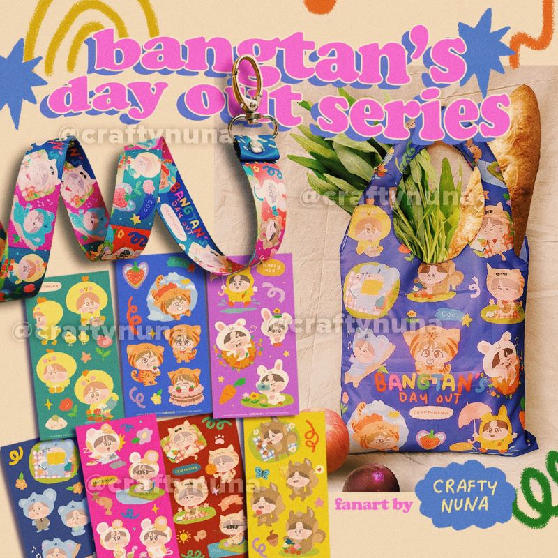 BANGTAN'S DAY OUT SERIES ✨ Lanyard-Shopping Bag-Sticker eco foldable tas belanja tali masker stiker