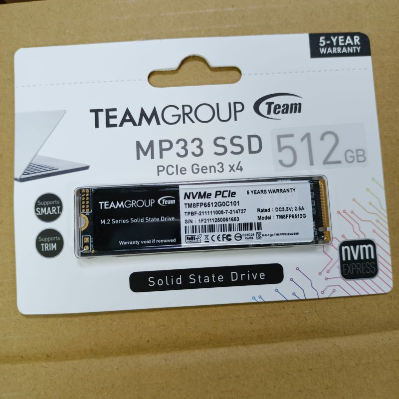 Team Group MP33 SSD 512GB NVME M.2 2280 PCIe Gen 3x4