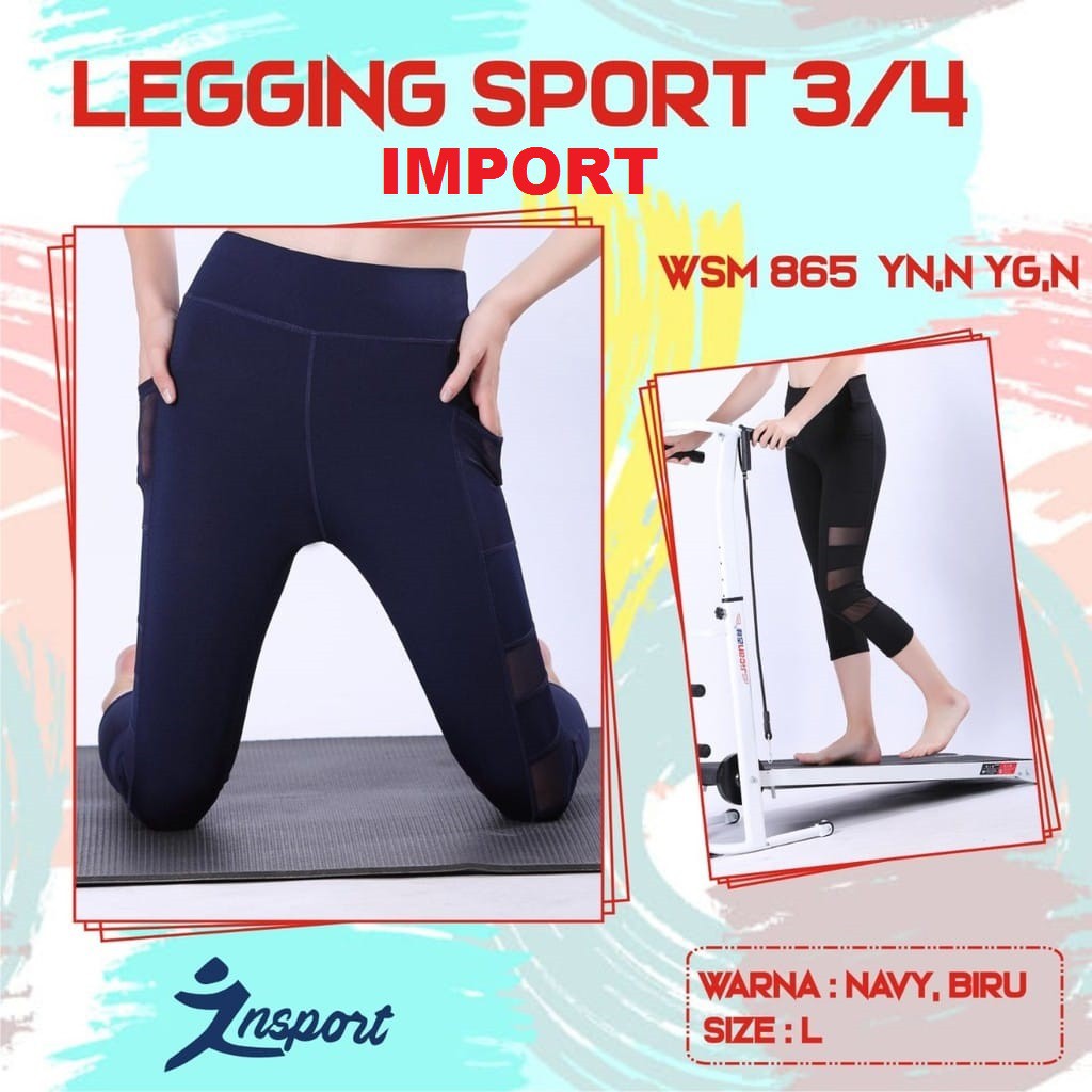 Legging 3/4 Impor Sport Olahraga Gym Model Jaring Kantong / Celana Senam Yoga Fitness WSM 865