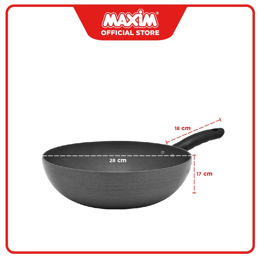 Maxim Essencia Wajan Penggorengan Hard Anodize 28cm Wok + Steamer + Tutup Kaca