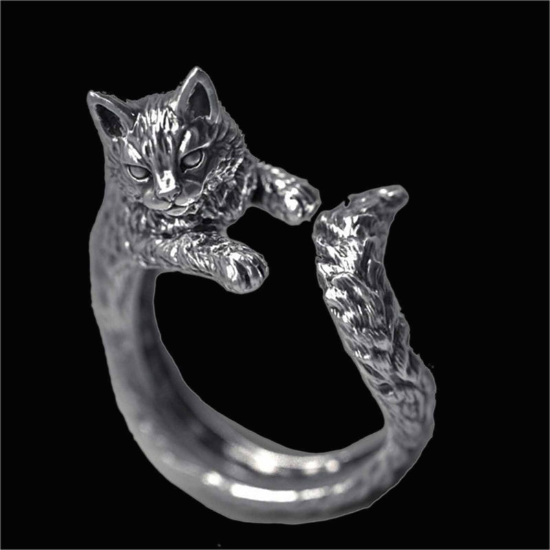 Cincin Desain Hewan Kucing Gaya Retro Punk Gothic Hip Hop Rock Untuk Wanita